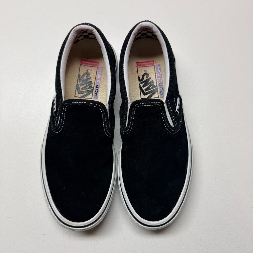 Vans Skate Slip-On Shoes Black/White PopCush Suede/Canvas M-6.0
